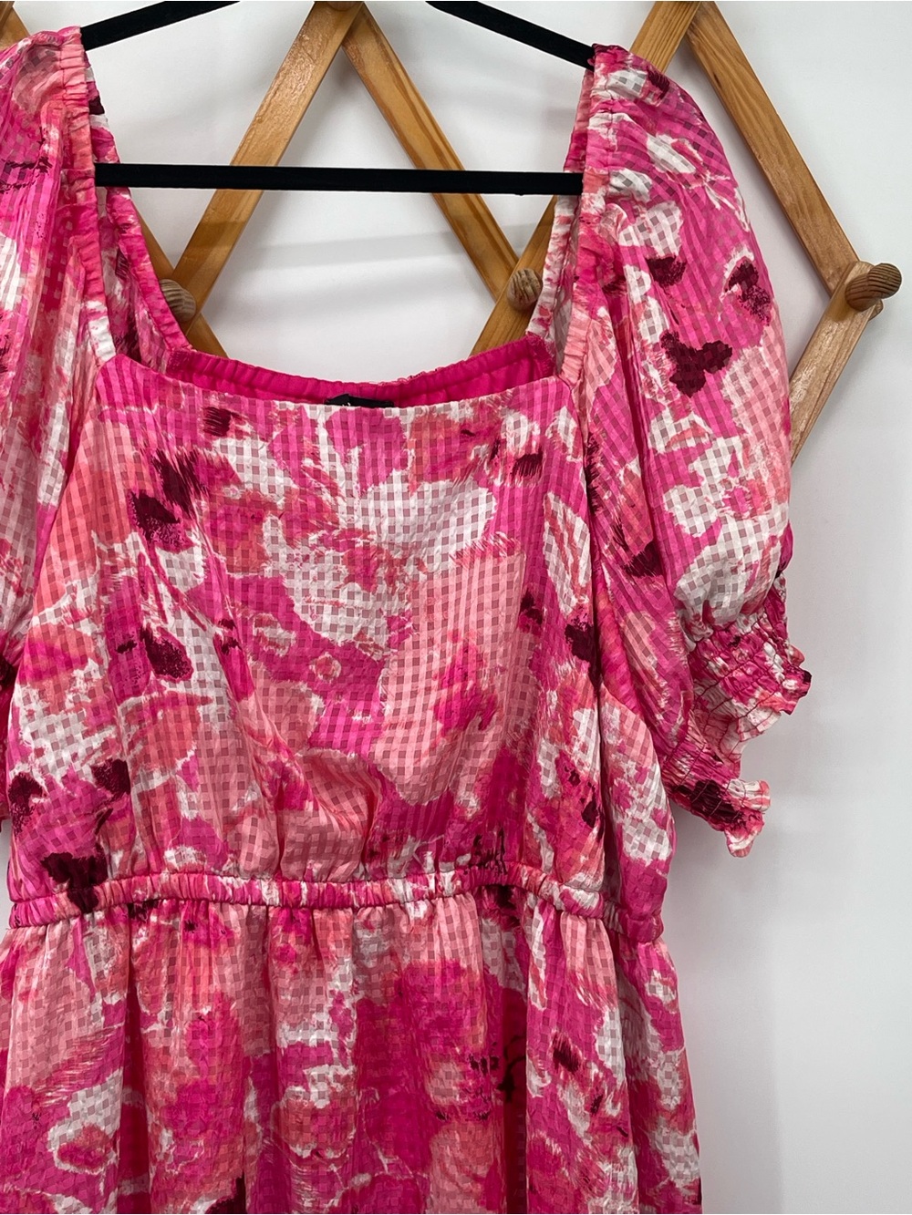 Lane Bryant Pink Floral Gingham Dress with Pockets! - Picture 3 of 11